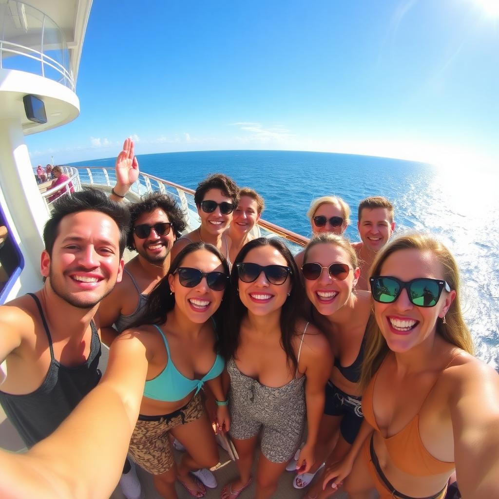 Friends taking a selfie on a cruise deck